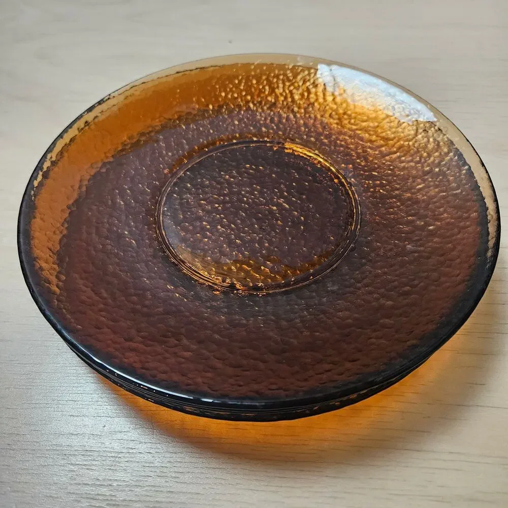 Set of 4 Vintage Amber Glass Salad Plates MCM Pebbled Textured Lunch 8.25